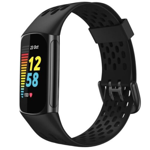 Fitbit Charge 5/6 Silicone Sports Strap with Black Buckle - Black