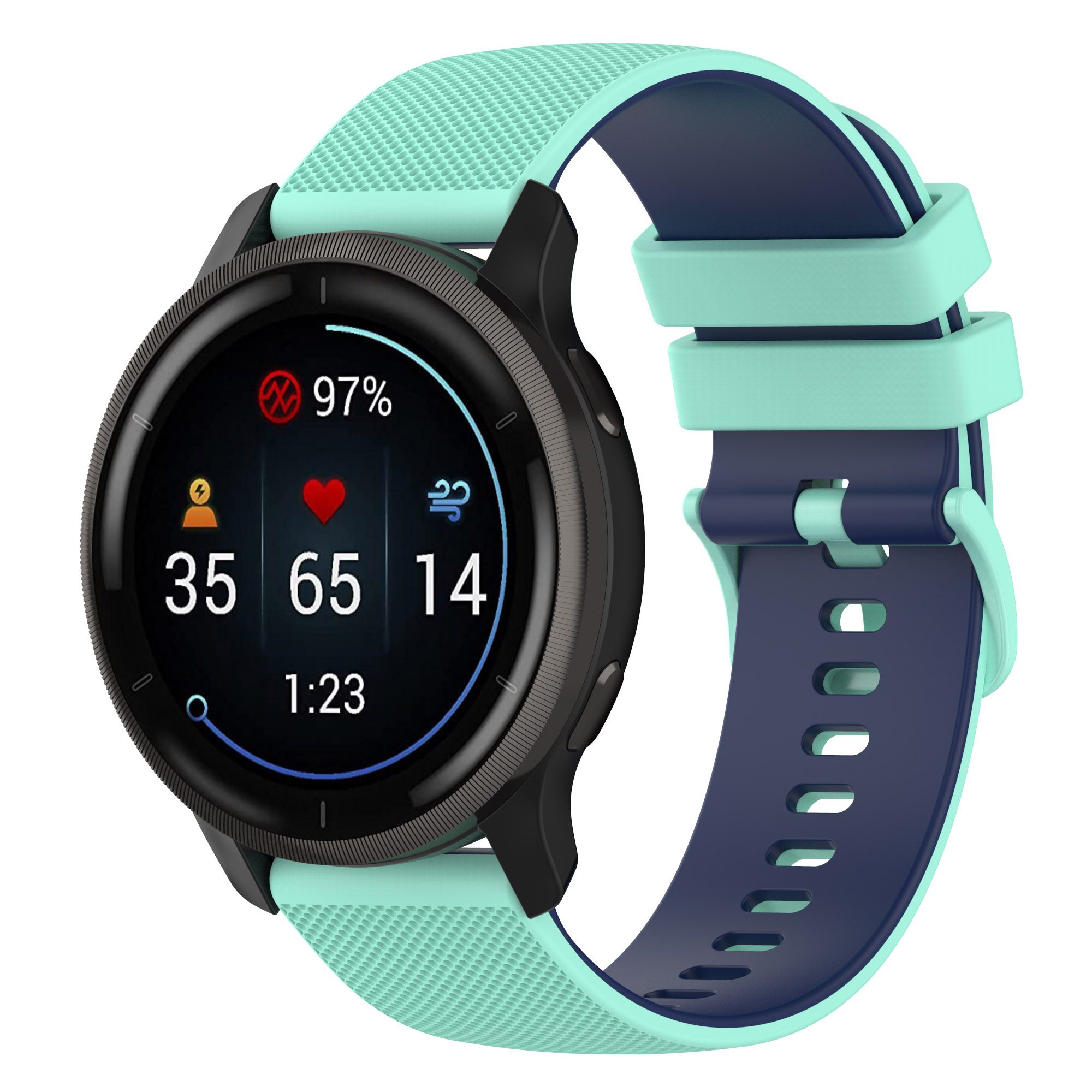 1 (20) Universal Two-Tone Silicone Strap - Mint and Blue (20 mm)