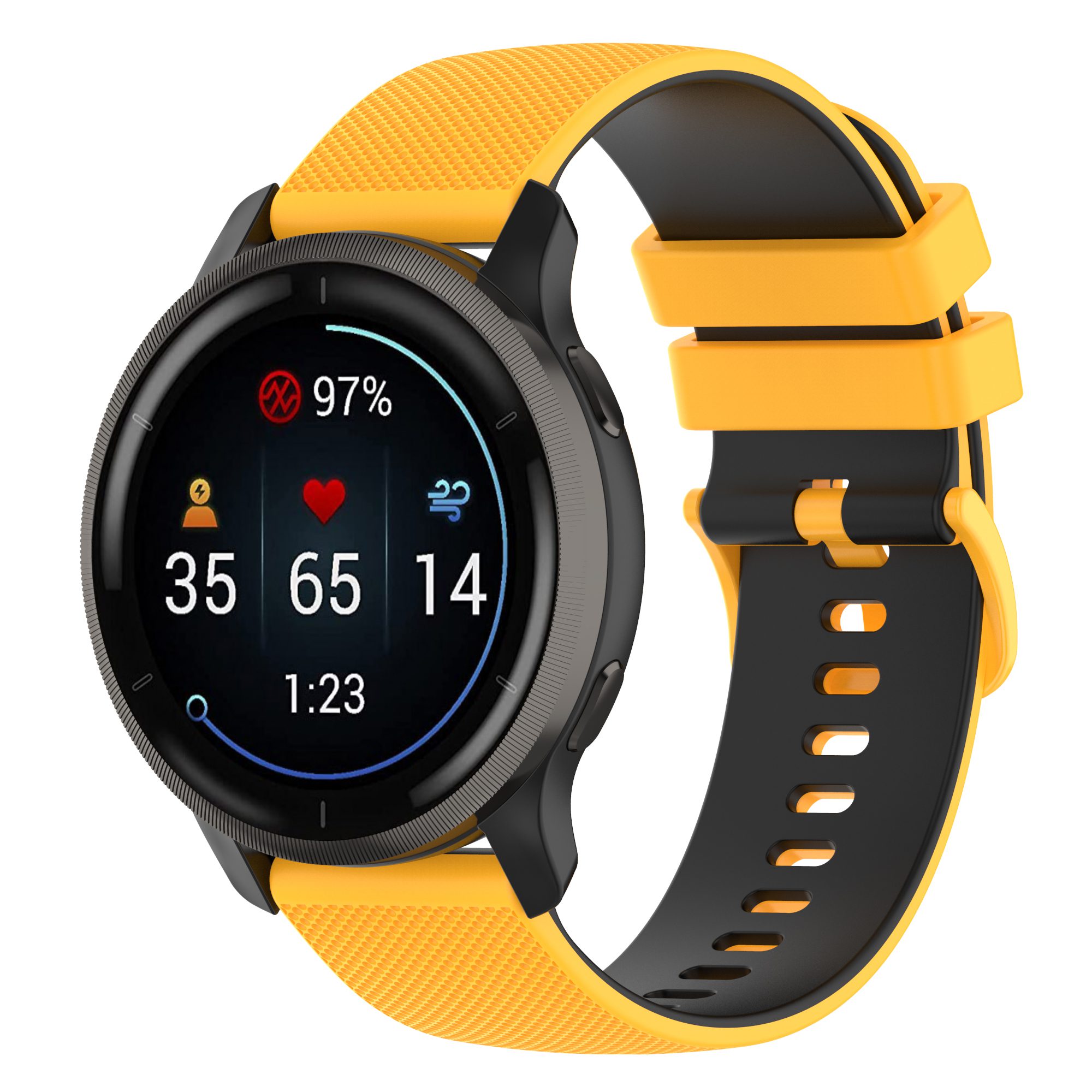 1 (47) Universal Two-Tone Silicone Strap - Yellow and Black (20 mm)