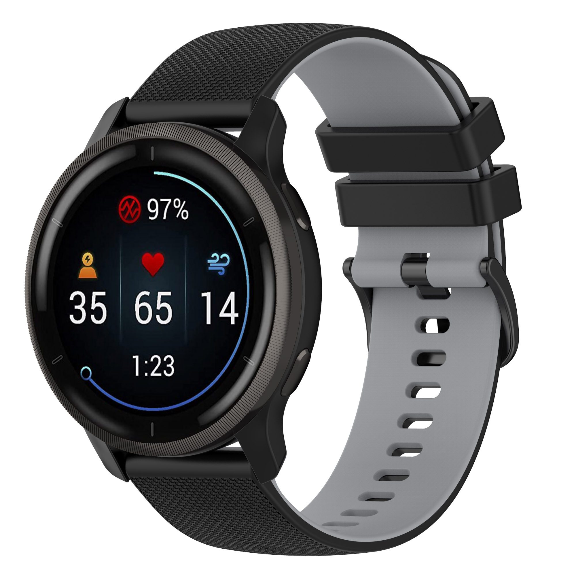 Universal Two-Tone Silicone Strap - Black and Grey (20 mm)